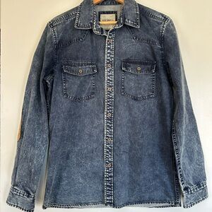 Men's Washed Dark Blue Denim Shirt Jacket